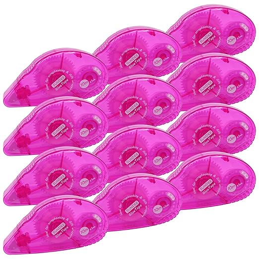 Glue Runner Permanent, Double Sided Adhesive Scrapbook Runner Tape Roller, 0.3-inch by 360-Inch, Permanent Adhesive Dots Roller Applicator - 12 Packs Rose