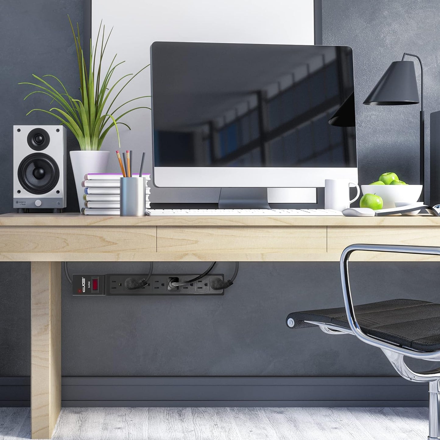 Digital Energy 25 FT 8 Outlet Surge Protector Power Strip - 15 AMP, 1875 W, 125 V, 350 J Surge Protection, ETL Listed - Flat Plug, Black