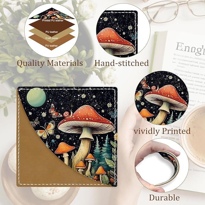 Cute Mushroom Corner Bookmarks, Leather Book Accessories for Book Lovers, 3 Pcs Reading Book Page Markers for Women Men Student Teacher Girls Boys Kids Retirement Birthday Gifts