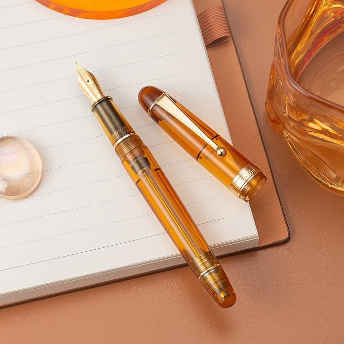 Asvine V126 Vacuum Filling System Fountain Pen Gold Plated Fine Point, Brown Pen Gift Case