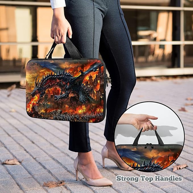 Universal Laptop Sleeve Tablet Case 12 inch, Fire Fierce Dragon Slim Carrying Case Durable Handbag Travel Laptop Bag for Surface Pro 9 8 7/Laptop Go 2 3, MacBook Air 11/12