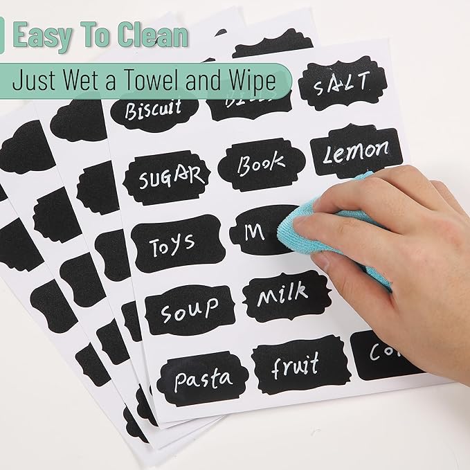 Mr. Pen- Chalkboard Labels, 150 pcs, Assorted Shapes, 1 White Chalk Marker and Small Towel, Labels, Label Stickers, Labels for Storage Bins, Sticker Labels, Bottle Labels, Food Labels, Jar Labels