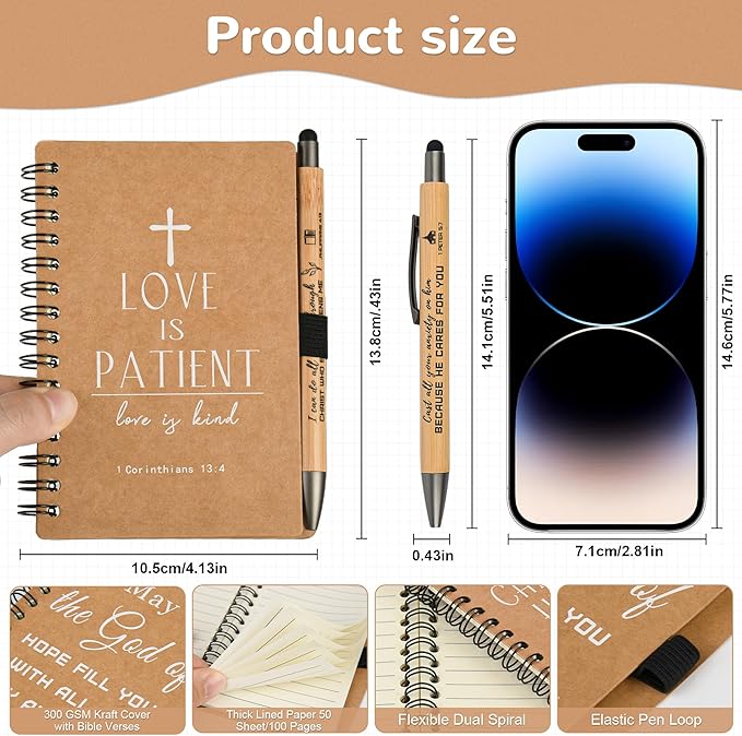 INSADA Christian Prayer Journal Spiral Notebooks Bulk with Pens - Small Notepads (4.13”x5.43”) - Easter Gifts for Women men,Church Members & Bible Study Groups (60 sets Brown)