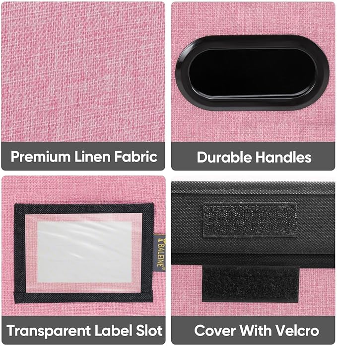 BALEINE File Organizer Box with Lid, Collapsible File Folder Organizer with Plastic Slide, Hanging File Folder Box for Office Document Storage (1 Pack, Pink)