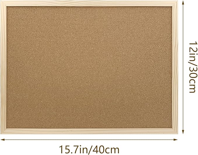 2 Pack Cork Board Bulletin Board, 15.7"X 11.81" inches with Oak Wood Finish Frame, for Wall Office Home and School (Pins, Eye Bolts, gaskets, Screws)