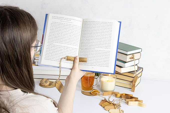 Handmade Wooden Book Page Holder - Wooden Thumb Bookmark - Novel Reading Accessories, Book Gadgets, Presents for Readers, Book Lovers Gifts, Bookworm (Ash + Stain)