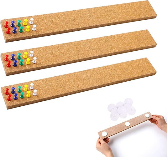 FEBSNOW 3 Pcs Bulletin Strip Cork Strip Cork Bulletin Bar Strip Natural Frameless Cork Board Strips with Strength Adhesive Backing for Office, School, Home Holiday Decor 15" X 2"- 1/2" Thick
