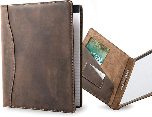 PEGAI Handmade 100% Leather Padfolio, Legal Pad Organizer for Business School Office Conference, Heavy Duty Full Grain Cow Hide Resume Interview Folio, Amazing Gift Idea | Marshall (Chestnut Brown)