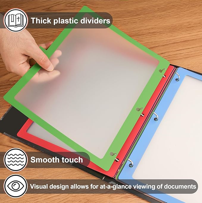 HABGP 3 Ring Binder Dividers with 12-Tab, Multicolor Plastic Clear Binder Dividers, Monthly Dividers Letter Size File Organizer 3 Hole Punch, 3 Set 36 Pcs Write On Tabs Page Folder Index Dividers