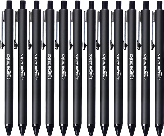 Amazon Basics Black Ballpoint Pens for Smooth Writing, Retractable, 12-Pack