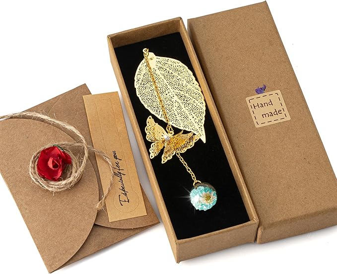 Bookmark with Gift Card,Golden Leaf Book Mark, Rose Flower Craft Gift Card Envelope, Gift for Family, Friend, Kid, Book Lovers rosebw