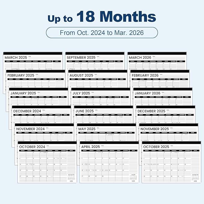 SUNEE 2024-2026 Desk Calendar 17x12, 18 Months, Oct. 2024 - Mar. 2026, Academic Desk Blotter Calendar, Desk Pad Calendar for Teacher with Note, Black