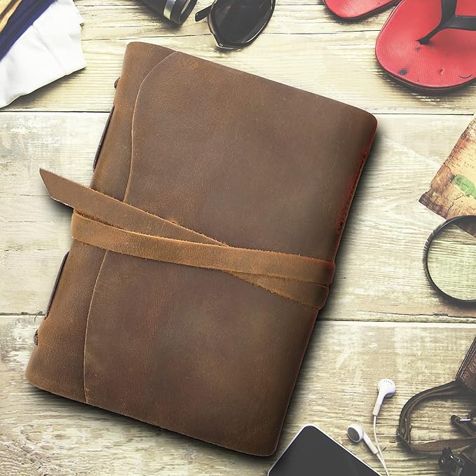 Sovereign-Gear Leather Bound Journal for Men and Women, A5 Handmade Journal Gift Set with Antique Notebook and Stylish Pen, Vintage and Classic, Sketchbook, Planner and Diary (300 Pages) (8x6)