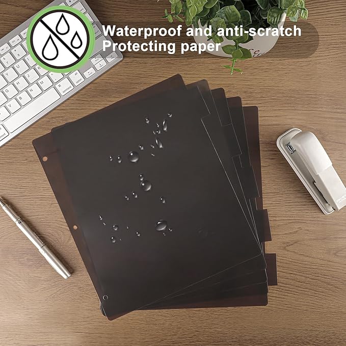 HABGP Binder Dividers with 5-Tabs, Plastic 20 Pack 5 Binder Dividers, 3 Ring Letter Size Black Index Binder, 1/5 Cut, Write & Erase Sheet Protectors, 3 Hole Punch, Total 100 Dividers