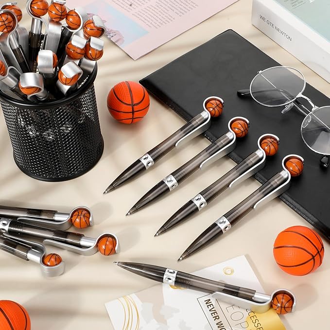 Zhanmai 24 Pcs Novelty Basketball Pens Sports Ballpoint Pens Basketball Party Favors Desk Cool Writing Tool for Students Supplies Stationery School Office Decor(Black,Basketball)