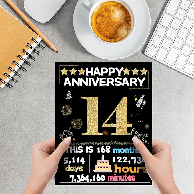 Joycard 14th Anniversary Card for Women Men, Gold Wedding Card for Wife Husband, Sweet Marriage Decorations Gifts for Couple, Perfect for Her Him on Anniversary Day, Back in 2011