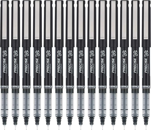 Pilot, Precise V5, Capped Liquid Ink Rolling Ball Pens, Extra Fine Point 0.5 mm, Black, Pack of 14