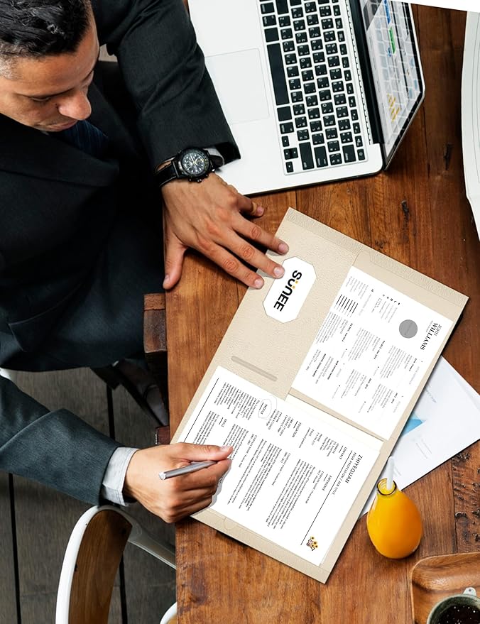 SUNEE Folders with Pockets (25 Pack, Warm Beige), 2 Pocket Folders Fit Letter Size Paper, Paper File Folder for School Office Home Business, Textured Paper