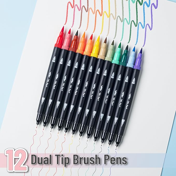 Mr. Pen- Dual Tip Brush Pens, 12 pcs, Morandi & Vintage, Adult Coloring Markers, Brush Tip Markers, Dual Tip Markers, Art Markers for Adults, Coloring Markers for Adults, Brush Markers