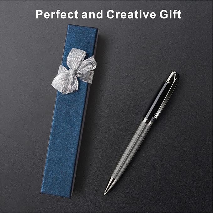 Cambond Metal Pens - Bulk Black Pens with 6 Refills (Silver with Black), 1.0 mm Medium Point for Journaling, Gifting, Business, Men, Police, Flight Attendants