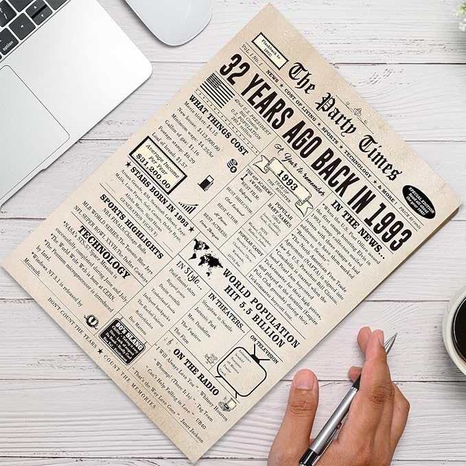 Vintage 32nd Birthday Gifts for Women Men, Happy 32nd Birthday Card for Son Daughter, Big 32 Year Old Birthday Card for Wife Husband