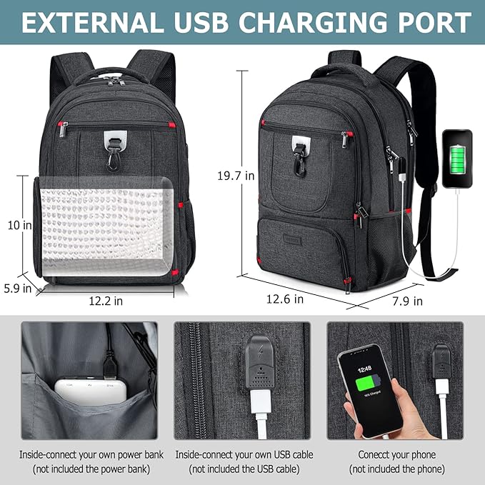 BIKROD Lunch Backpack, Insulated Cooler Lunch Bag Backpack, Large Travel 17.3 Laptop Back Pack Sturdy Computer College School Bookbag for Women Men for Men Women Work Hiking Picnic