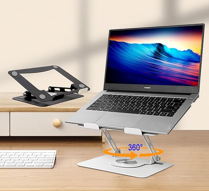 Swivel Laptop Stand for Desk, Adjustable Laptop Stand for Desk w/ 360° Rotation, Raise Tilt Cools Laptop with This Ergonomic Laptop Stand Riser, Collapsible iPad Computer Laptop Stand (Grey)