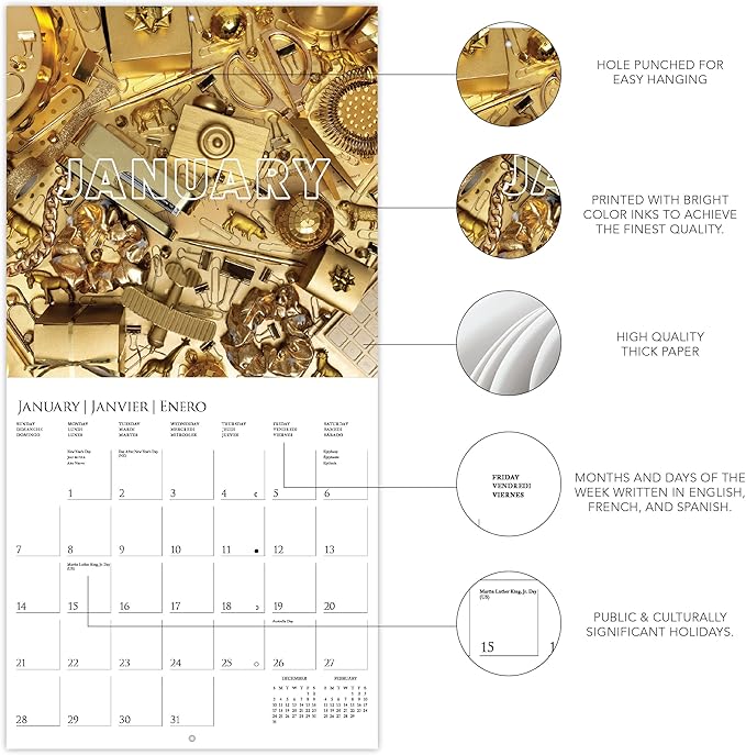 Graphique 2024 Life in Color Wall Calendar | 12” x 12” | Thick Paper | Home & Office Organizer | Large Monthly Grid | 3 Languages & Marked Holidays | 4 Month Preview Page for 2025