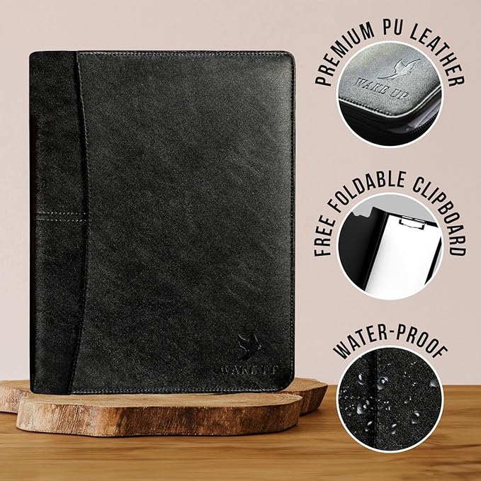 Premium Leather Portfolio Folder Set, Professional Padfolio for Women & Men, Textured Synthetic Leather, Zippered Business Binder, Clipboard, Legal Pad, A4 Notepad Holder,Interviews, Meetings