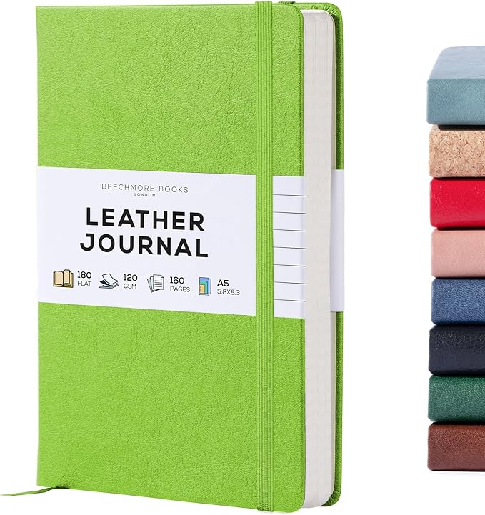 BEECHMORE BOOKS Lined Journal Notebook, 5.8 x 8.3 inch, A5 160 Lined Pages, Hardcover Leather Journals for Women, Men, Writing and Notebooks for Work - 120 GSM Thick Paper, Gifts Box Included