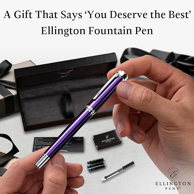 Luxury Fountain Pen Set- Fountain Pens for Writing - Smooth Extra Fine Nib - Includes Refillable Ink Converter, 3 Ink Cartridges [Black & Blue], Gift Box - Elegant Calligraphy