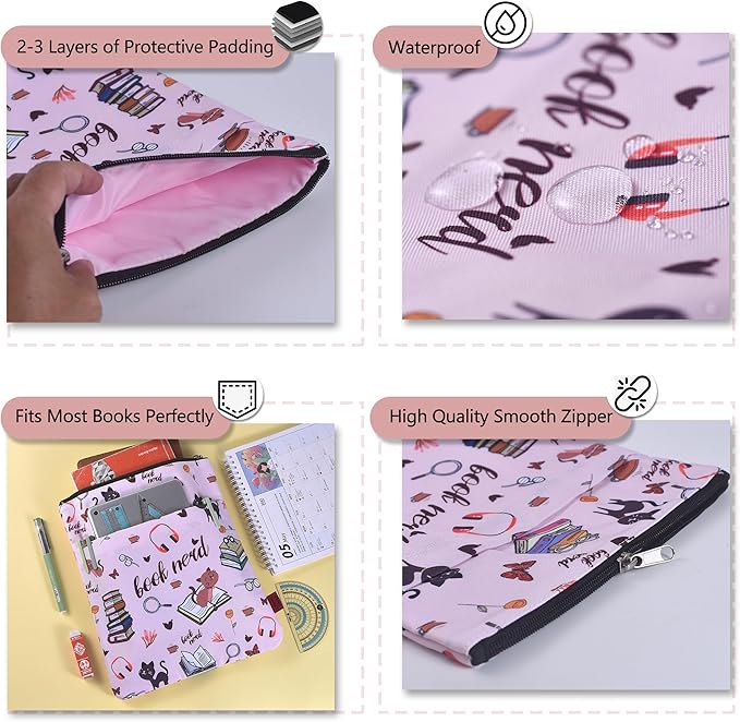Book Sleeve for Book Lovers, Bookish Book Protector, Book Covers for Paperbacks, Washable Fabric, Book Sleeves with Zipper, Medium 11 Inch X 8.7 Inch