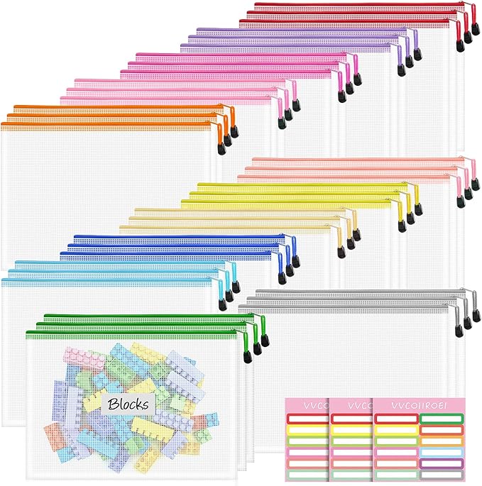 36pcs Zipper Bags for Organizing, A4 Zip Pouch Bags, Waterproof Pouch Bag, 12 Colors Toy Organization Bags, Zip Pouches for Organizing, Puzzle Bag, Office Organization, Homeschool Supplies