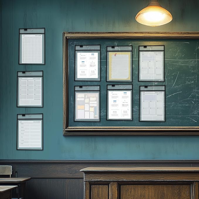 Ufmarine 30 Pcs Dry Erase Pocket Sleeves Black, Job Ticket Holders (10" * 13"), Reusable Plastic Sleeves for Teacher Classroom