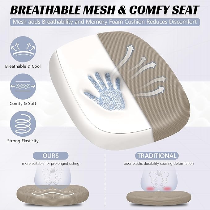 Office Chair Ergonomic Desk Chair with Adjustable 3D Lumbar Support and Height, Comfy Mesh Computer Chair with Flip-up Armrests, Swivel Rolling Task Chair with Wheels for Home Office (Khaki)