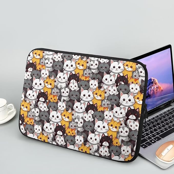 Cartoon Cats Printed Laptop Bag for Women Men, 12 Inch Laptop Sleeve Case Water Resistant Neoprene Computer Case Bag Laptop Briefcase Tablet Briefcase Carrying Bag, Multicolor