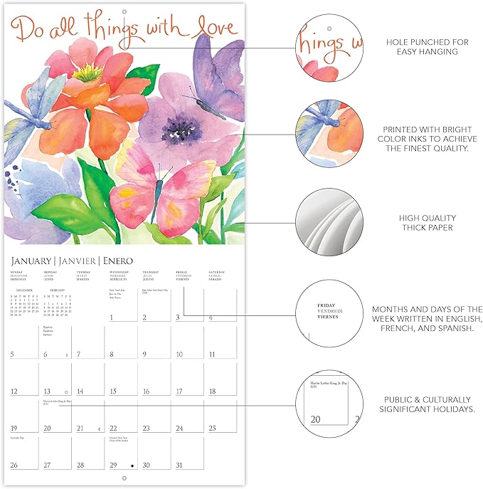 Graphique 2025 Live Laugh Love Wall Calendar | 12” x 12” | Thick Paper | Home & Office Organizer | Large Monthly Grid | 3 Languages & Marked Holidays | 4 Month Preview Page for 2026
