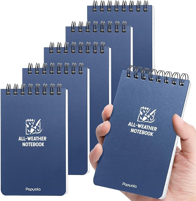 POPYOLA 6 Pack Waterproof Pocket Notebook, 3x5 Pocket Notepad, All Weather Mini Spiral Notepad, Write in the Rain Police Notepad with 100 Squared Pages for Outdoor Home Office School, Blue