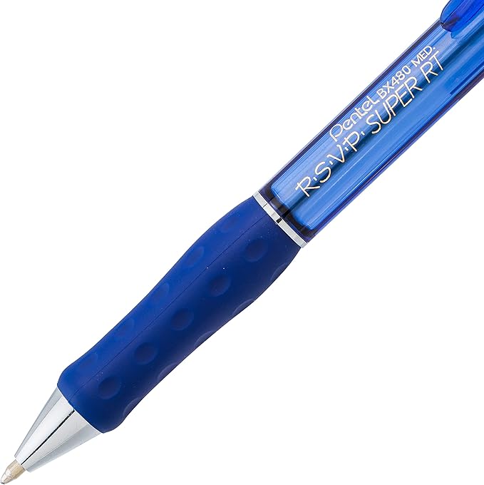 Pentel RSVP Super RT Ballpoint Pen, (1.0mm) Medium Line, Blue Ink, 2-Pk - BX480BP2C