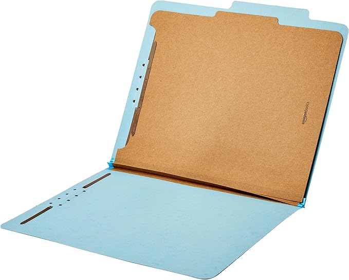 Amazon Basics Classification Folder- 100% Recycled, 1 Divider, 2" Embedded, 10 Count per Box, 12.20 x 10.61 inch (Letter), Light Blue