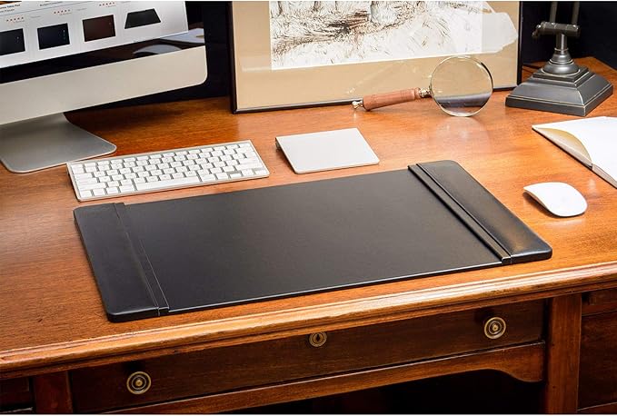 Dacasso Classic Leather Side Rail Desk pad, 22" x 14", Black