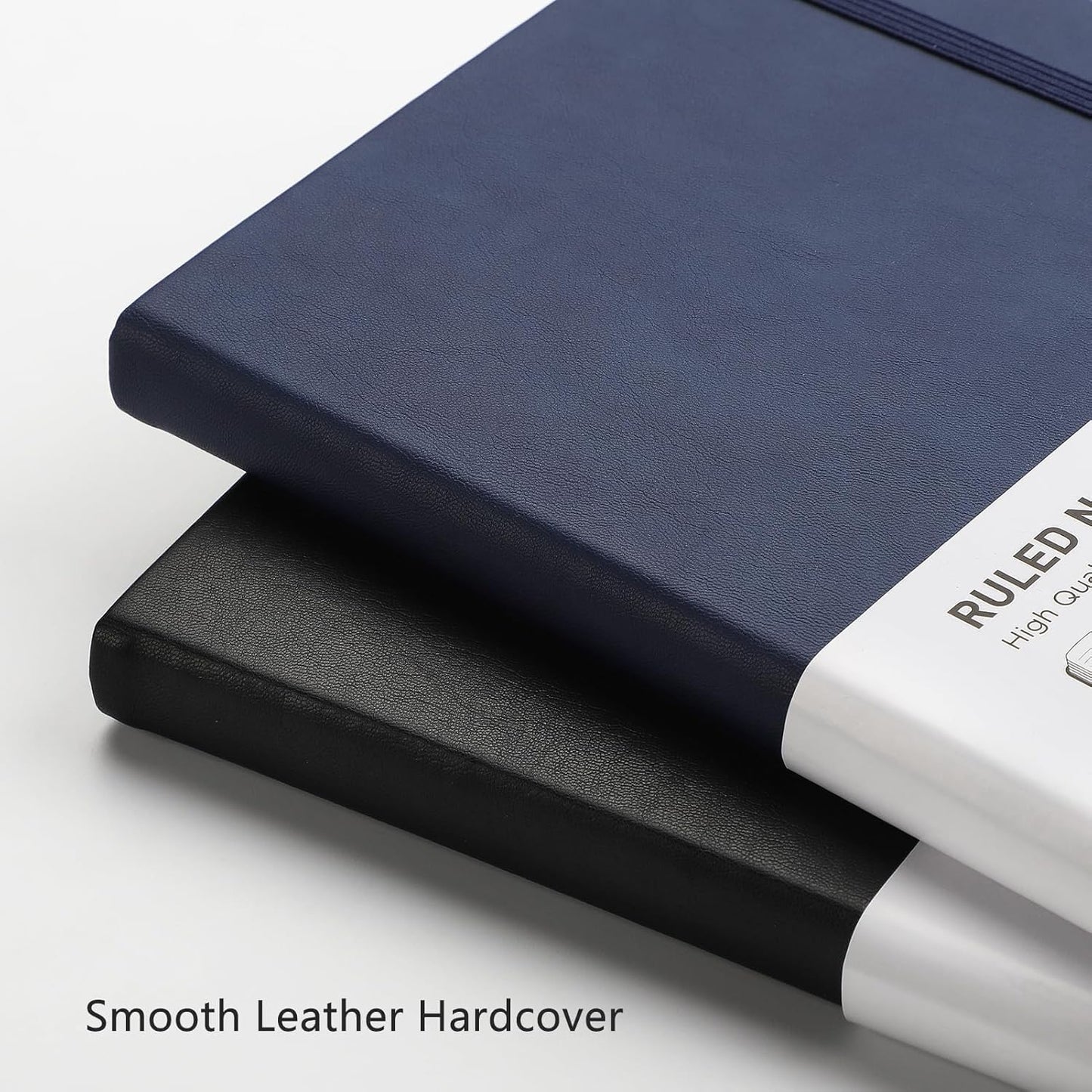 RETTACY Lined Journal Notebook, 2-Pack, 192 Numbered Pages per Pack, A5 Medium Size (5.7'' x 8.3''), for Men & Women, Writing, Work, Leather Hardcover, 100 GSM Thick Paper (Black & Navy Blue)