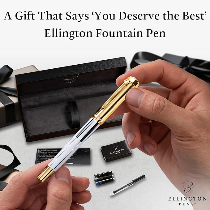 Luxury Fountain Pen Set- Fountain Pens for Writing - Smooth Fine Nib - Includes Refillable Ink Converter, 3 Ink Cartridges [Black & Blue], Gift Box - Elegant Calligraphy