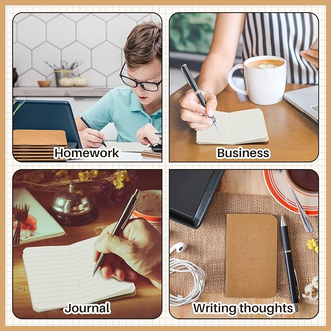 Outus 15 Pcs Mini Pocket Notebook 2.5" x 4" Small Journal Kraft Paper Notepads Bulk Softcover Pocket Notepad Memo Diary Subject Notebooks for Traveler Worker(Brown,Lined Style)