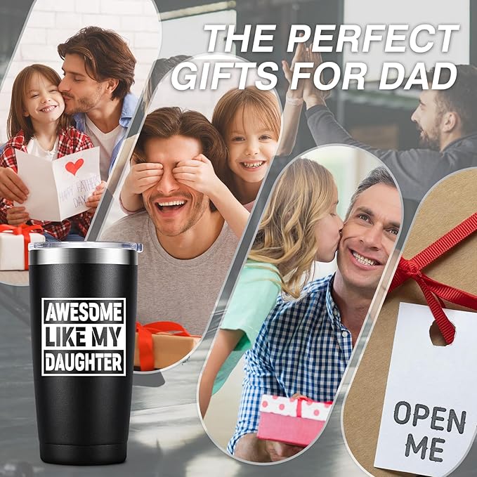 Dad Gifts from Daughter, Dad Birthday Gift, Fathers Day Christmas Birthday Gifts for Dad, Cool Gifts for Dad, 20oz Stainless Steel Insulated Dad Tumbler, Black