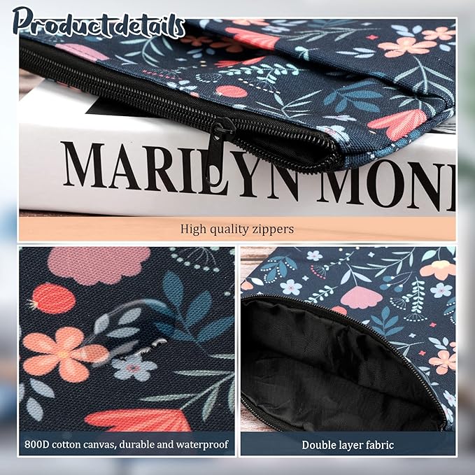 Book Sleeve Book Covers Book Protector Floral Printed with Zipper Washable Fabric for Teen Adult Book Lover Teacher Student(Medium,11 X 8.7 Inch)