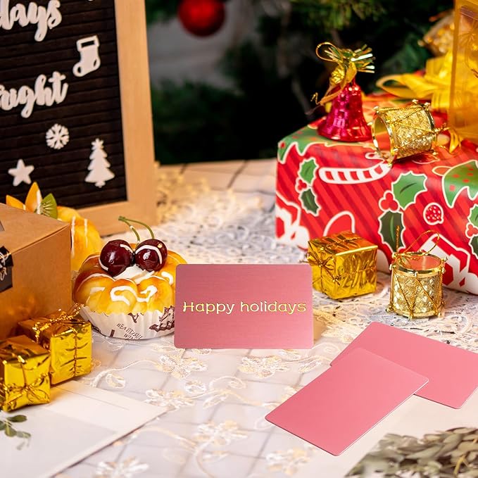 Thick Aluminum Metal Business Cards Anodized Aluminum 86 X 54 X 0.8mm 15 pcs Include Protector Sleeves (Pink)