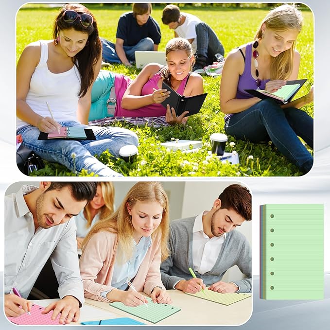 Ireer 200 Sheets Blank Lined Paper Refill for 3 x 5 Binders 6 Ring Memo Refill Paper Mini Ruled Filler Paper Books Planner Inserts Blank Lined Paper for Binder (Pink Blue Yellow Green)