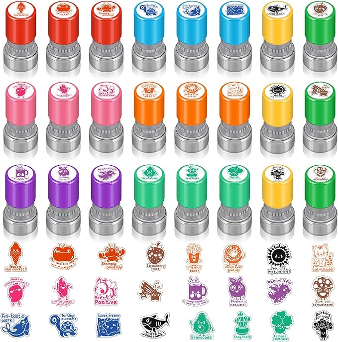 Yinder 24 Pcs Teacher Stamps for Classroom Self Inking Classroom Stamps Bulk for Teachers Elementary Colorful Motivational Encouraging Gifts(Lovely Animal)