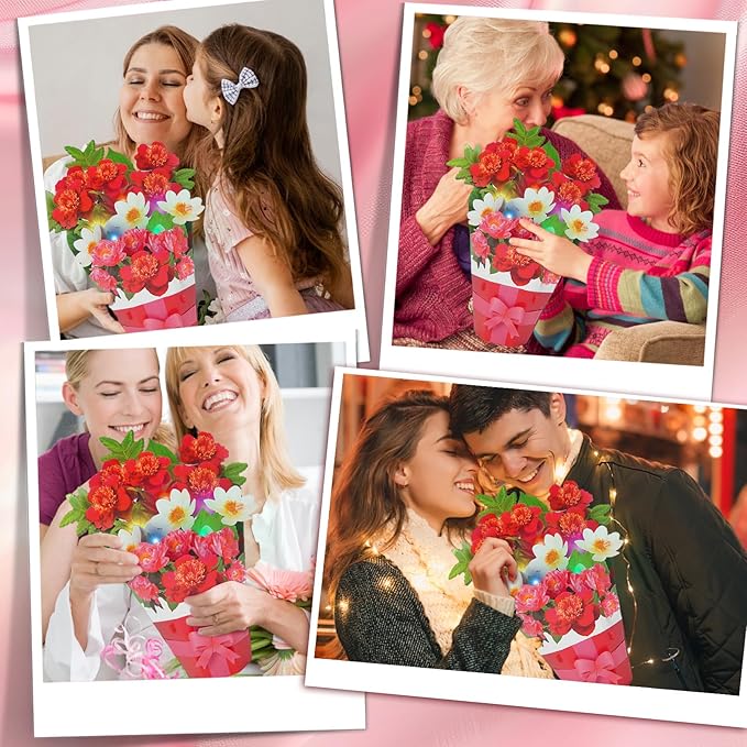 3D Pop Up Magnolia Flower Bouquet Card - Musical Birthday Card with LED Lights, Mother’s Day, Anniversary, Graduation, Thank You & Congratulations Gift for Women, Men, Friends, Family